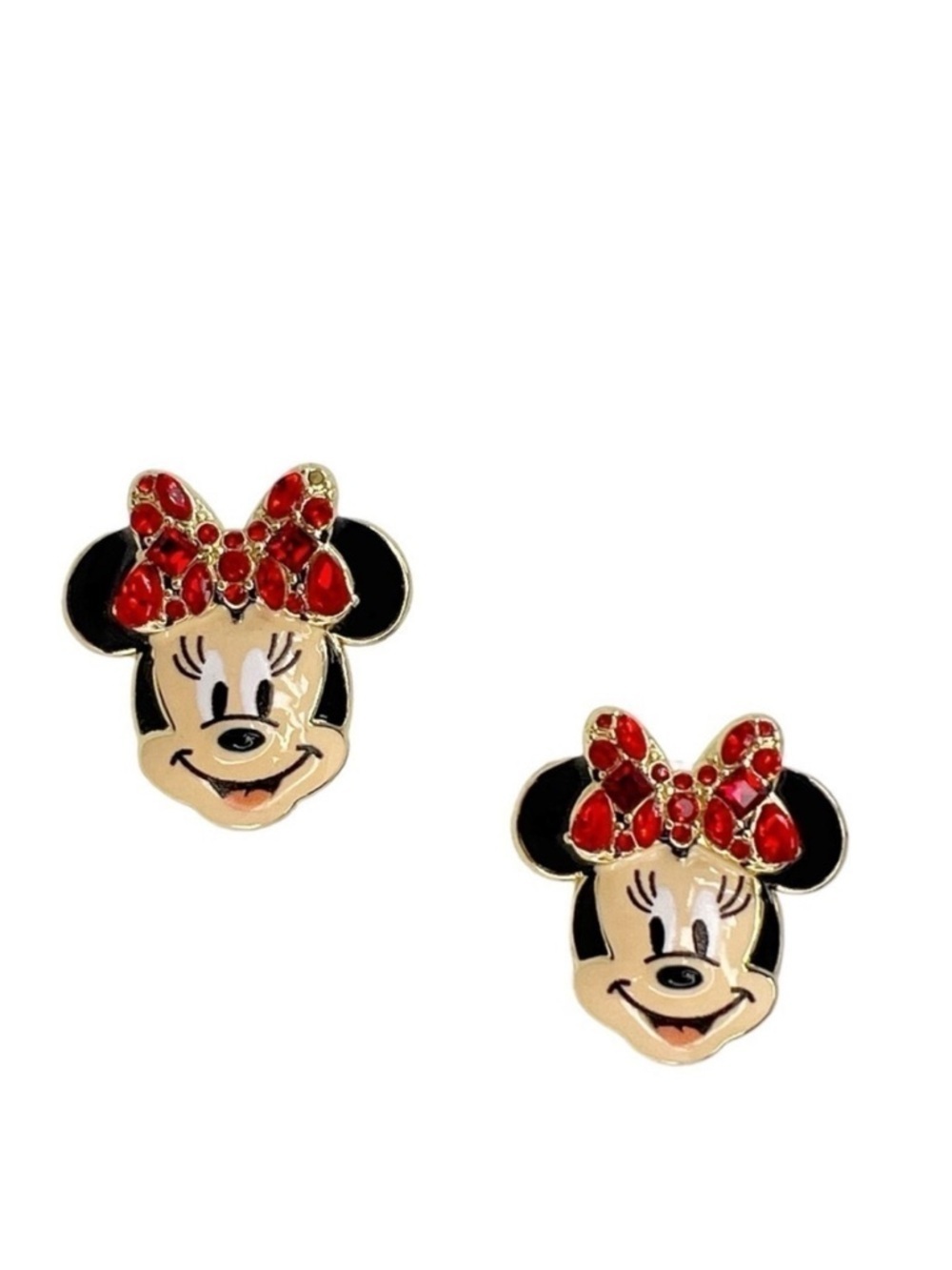 Disney x Baublebar Minnie Mouse Earrings Red Bow Crystals Gold Plated New NWT